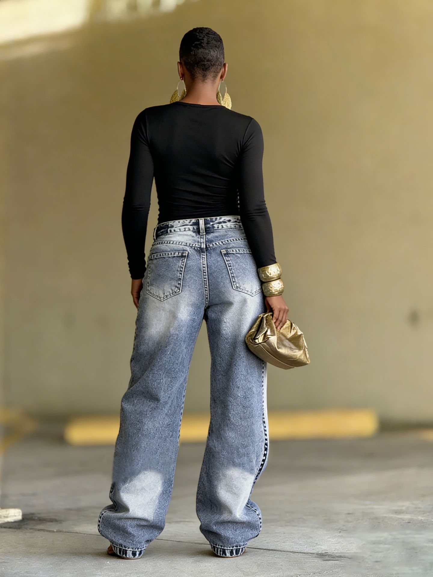 Designer-style Deconstructed Patchwork Layered Denim Jeans For Women