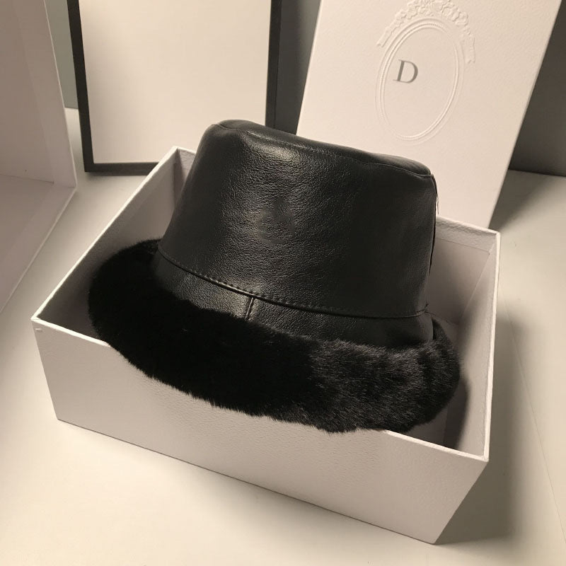 Hat Female Leather Plush Fisherman Hat Versatile Temperament