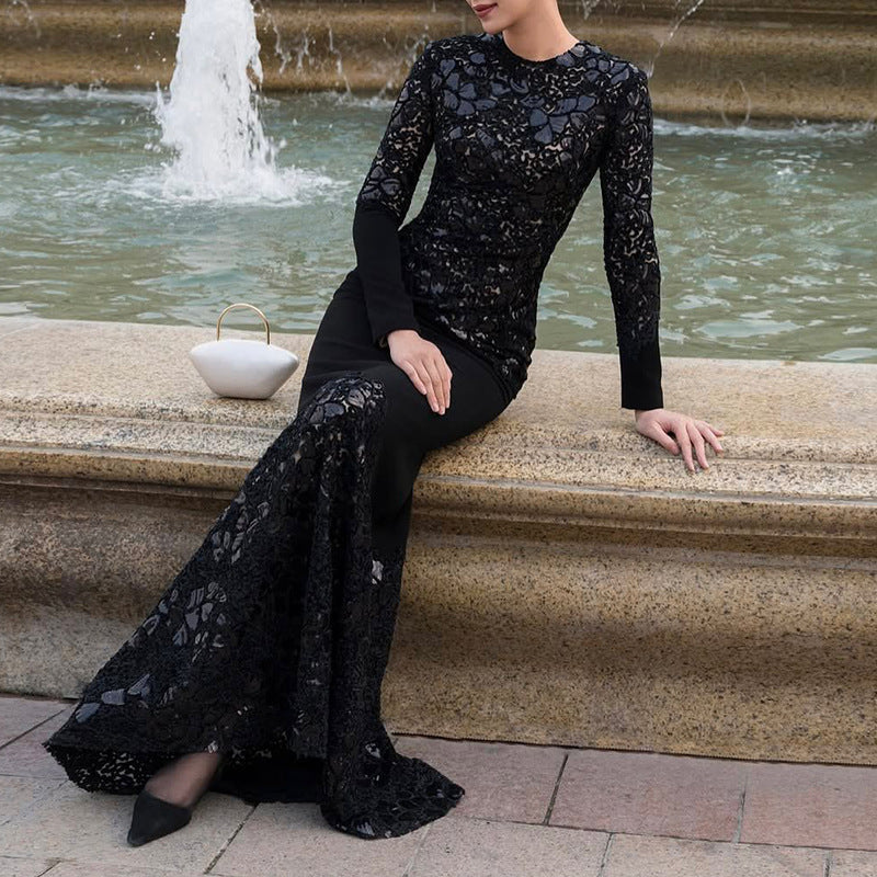 Lace-embroidered Formal Gown Maxi Dress