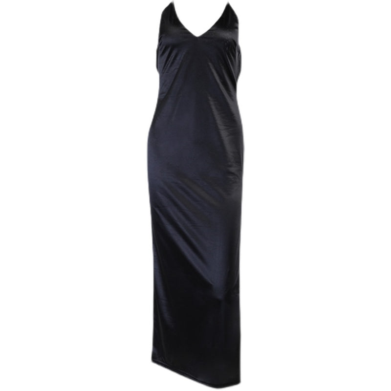 Satin Maxi Black Backless Split Party Dresses
