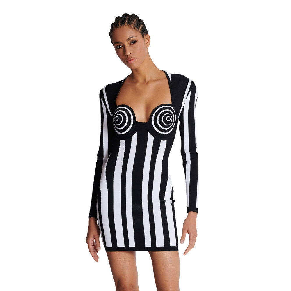 Womens Long-sleeve Bandage Bodycon Dress