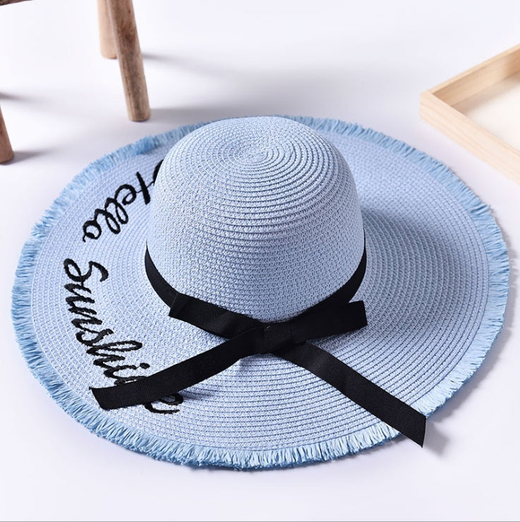 Big beach embroidered letters raw edge sun hat