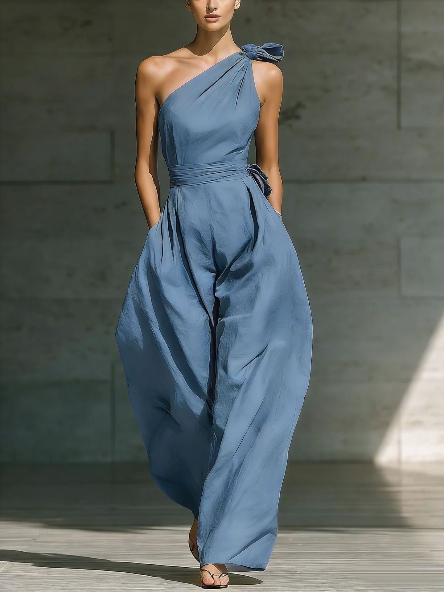 Relaxed One-Shoulder Belted Jumpsuit
