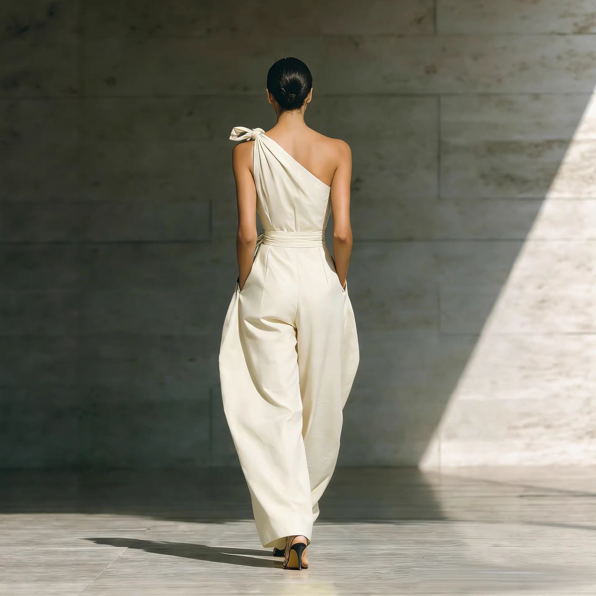Relaxed One-Shoulder Belted Jumpsuit