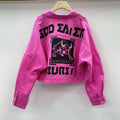 Printed Rose Red Denim Short Jacket Women Spring And Autumn