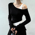 Off-Shoulder Fake Two-Piece Shaped Waist Shirt Womens New Style