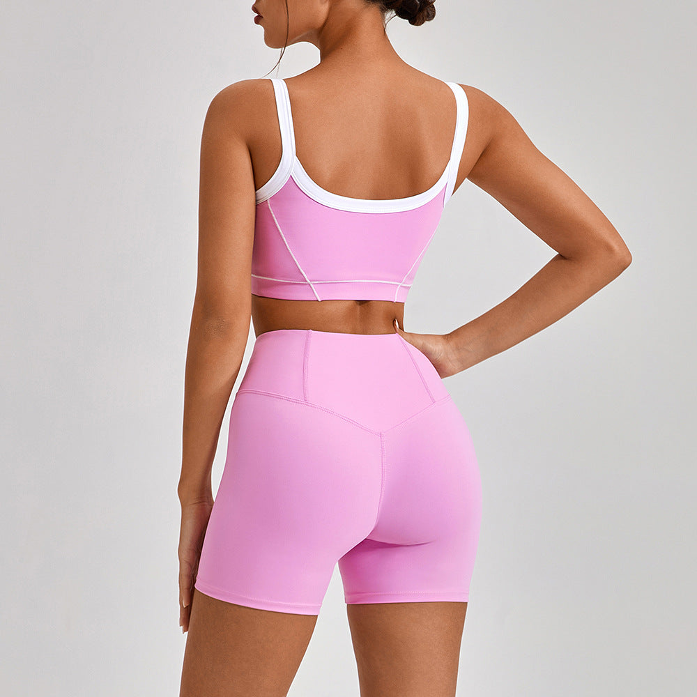 Outdoor Sports Yoga Suits Women's Spaghetti Strap Contrast Color Fitness Set Outfits