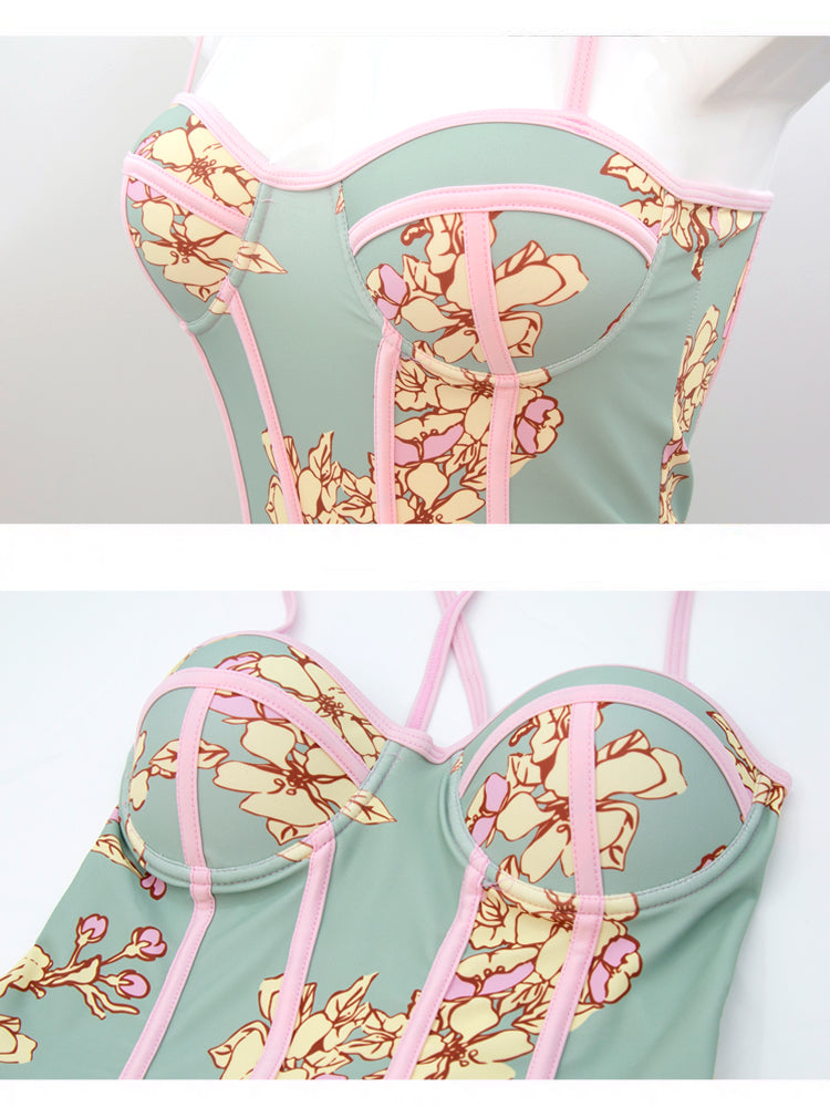 Women's Solid Color One Piece Boxer Skirt Conservative Swimsuit