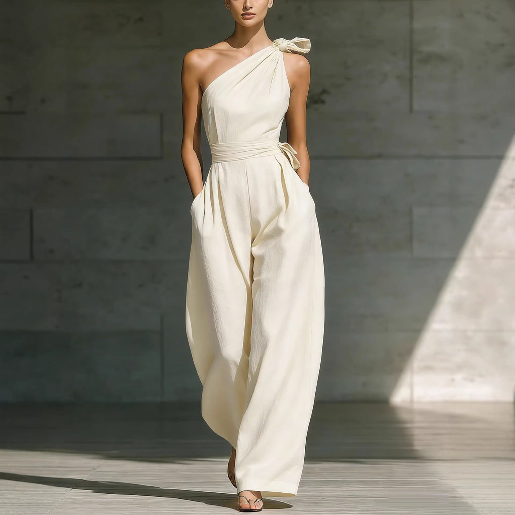 Relaxed One-Shoulder Belted Jumpsuit