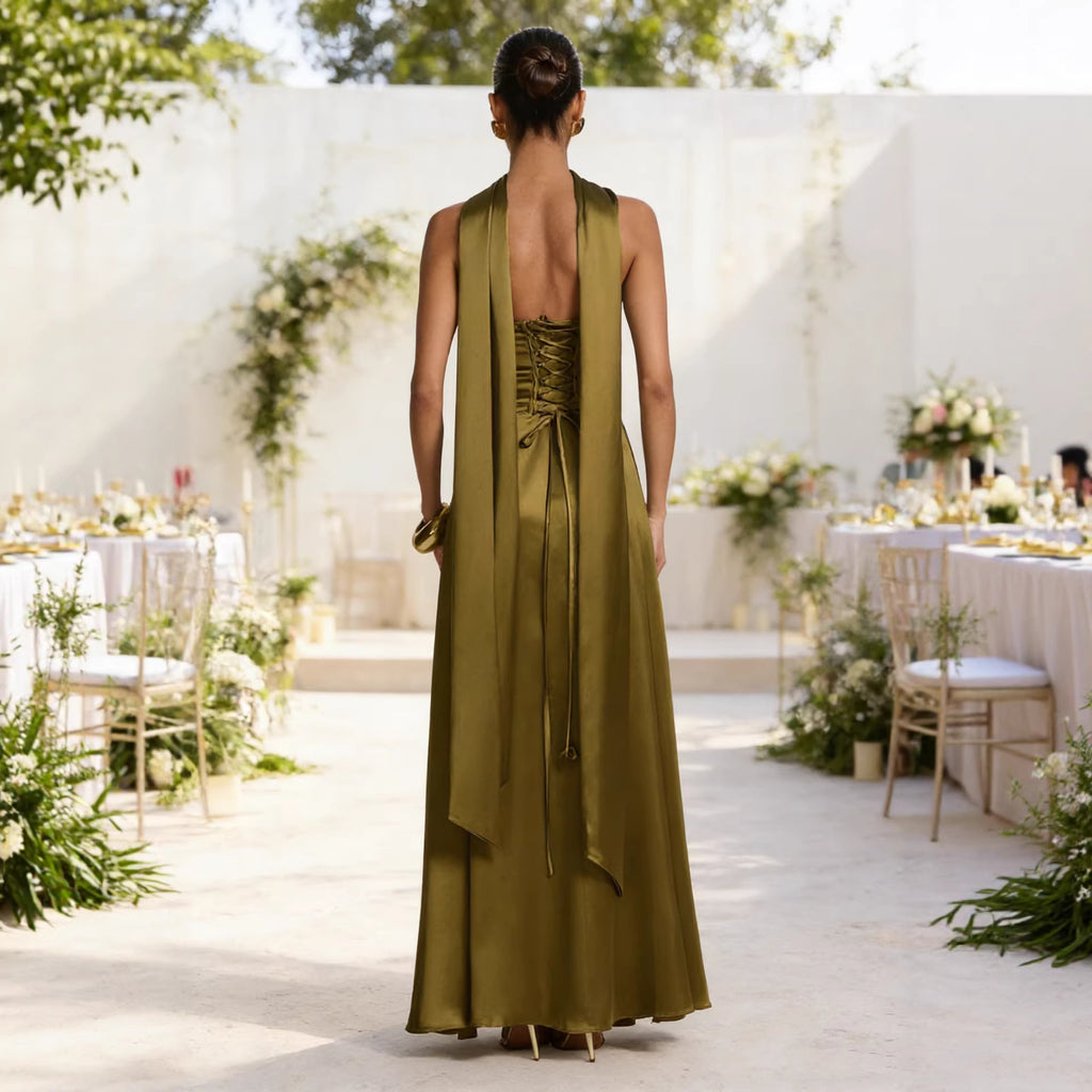 Chest Wrapping Backless Tube-Top Waist-Cinching Evening Gown