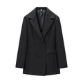 Deep-V Long-sleeved Bloom-shaped Waist-cinched Slim-fit Midi Blazer For Women