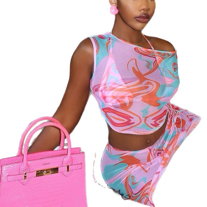 Color-Block Summer Printed Vacation Set