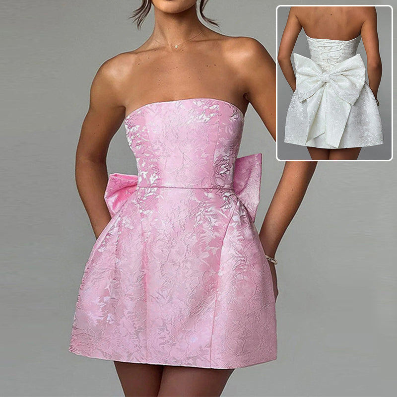 Women's Tube Top Dress With Big Bow Fashion Sleeveless Pary Dresses