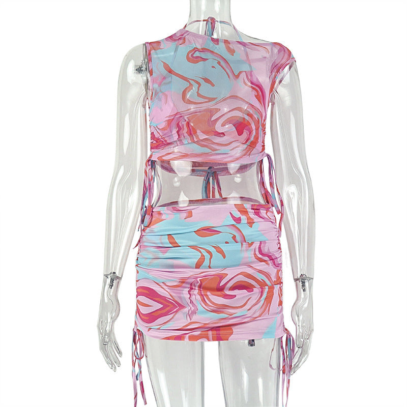 Color-Block Summer Printed Vacation Set