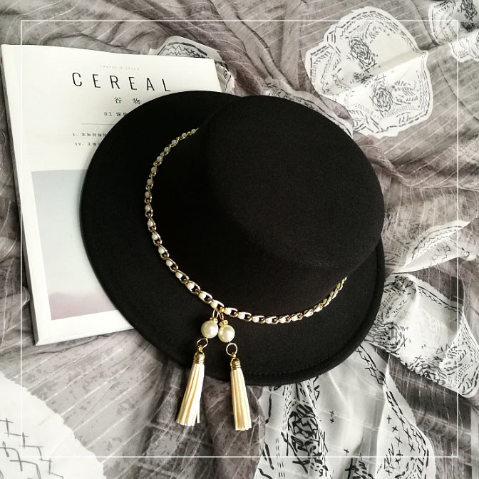 Elegant Chain Detail Fedora Hat