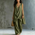 Women's Solid-Color Elegant Loose Cotton-Linen Resort-Style Set