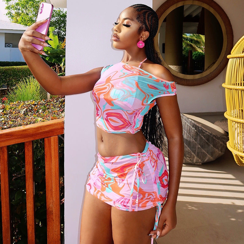 Color-Block Summer Printed Vacation Set