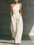 Relaxed One-Shoulder Belted Jumpsuit