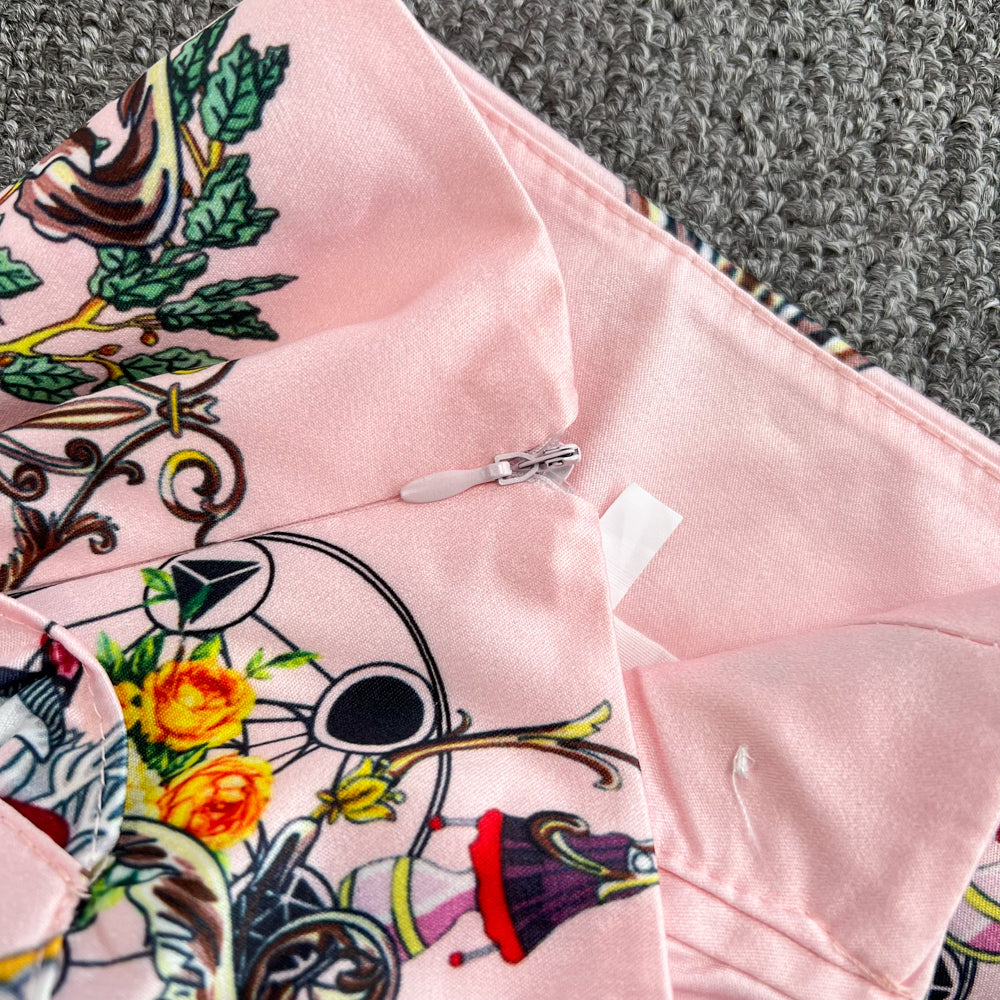 Sleeve Ruffle Print Shirt Two Piece High Waist Hip Skirt
