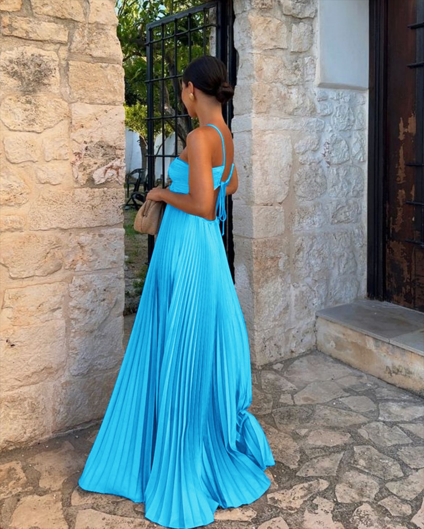 Ins Pleated Sleeveless Sling Dress For Evening Party Club