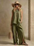 Womens Sleeveless Shirt And Pants Set Loose-Fitting Two-Piece Suit
