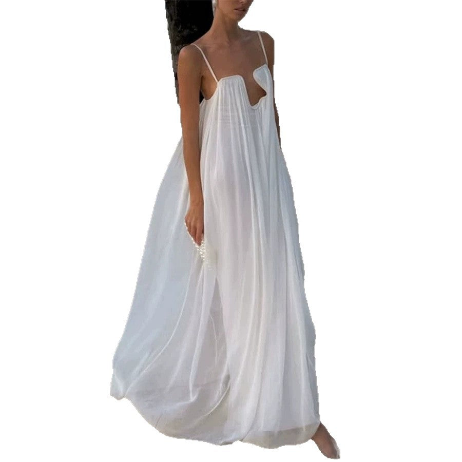 Solid-color Strap Vacation Fashion Backless Dress
