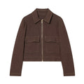 New Womens Clothing Lapel-collar Casual Short Jacket And Flared Pants