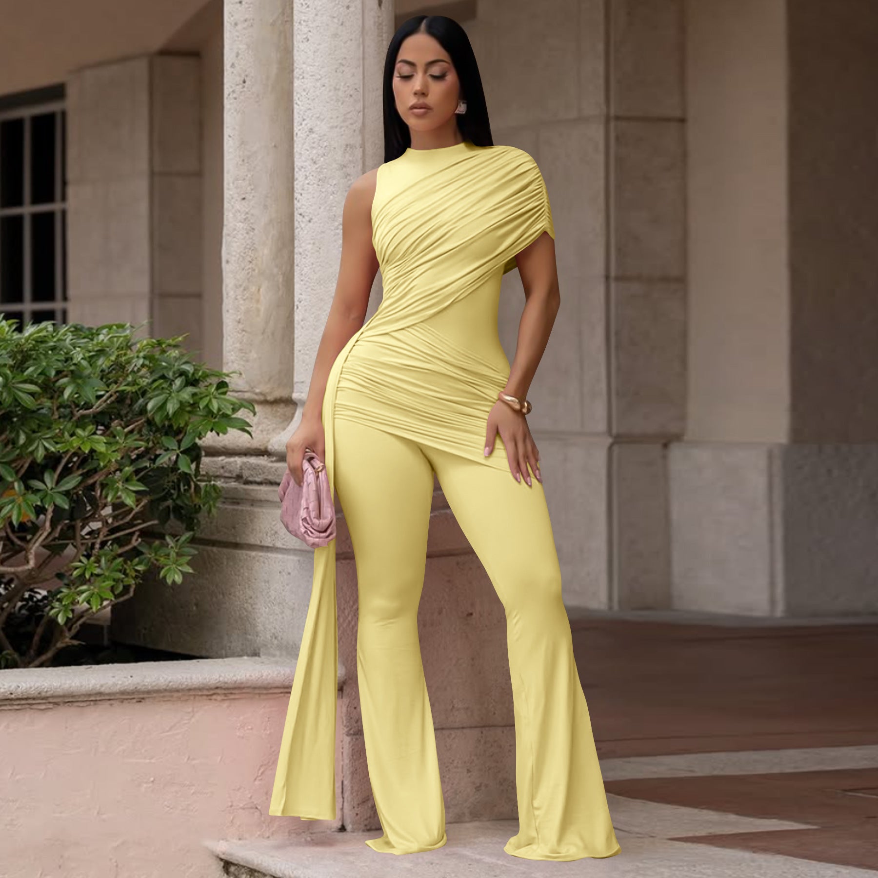 Chic Bae Crew-Neck Pleated Ribbon Jumpsuit