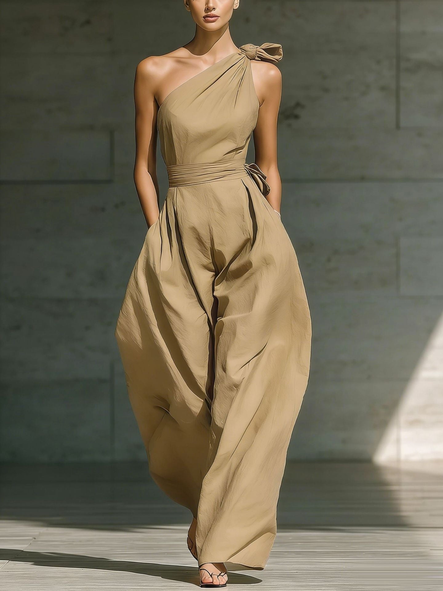 Relaxed One-Shoulder Belted Jumpsuit