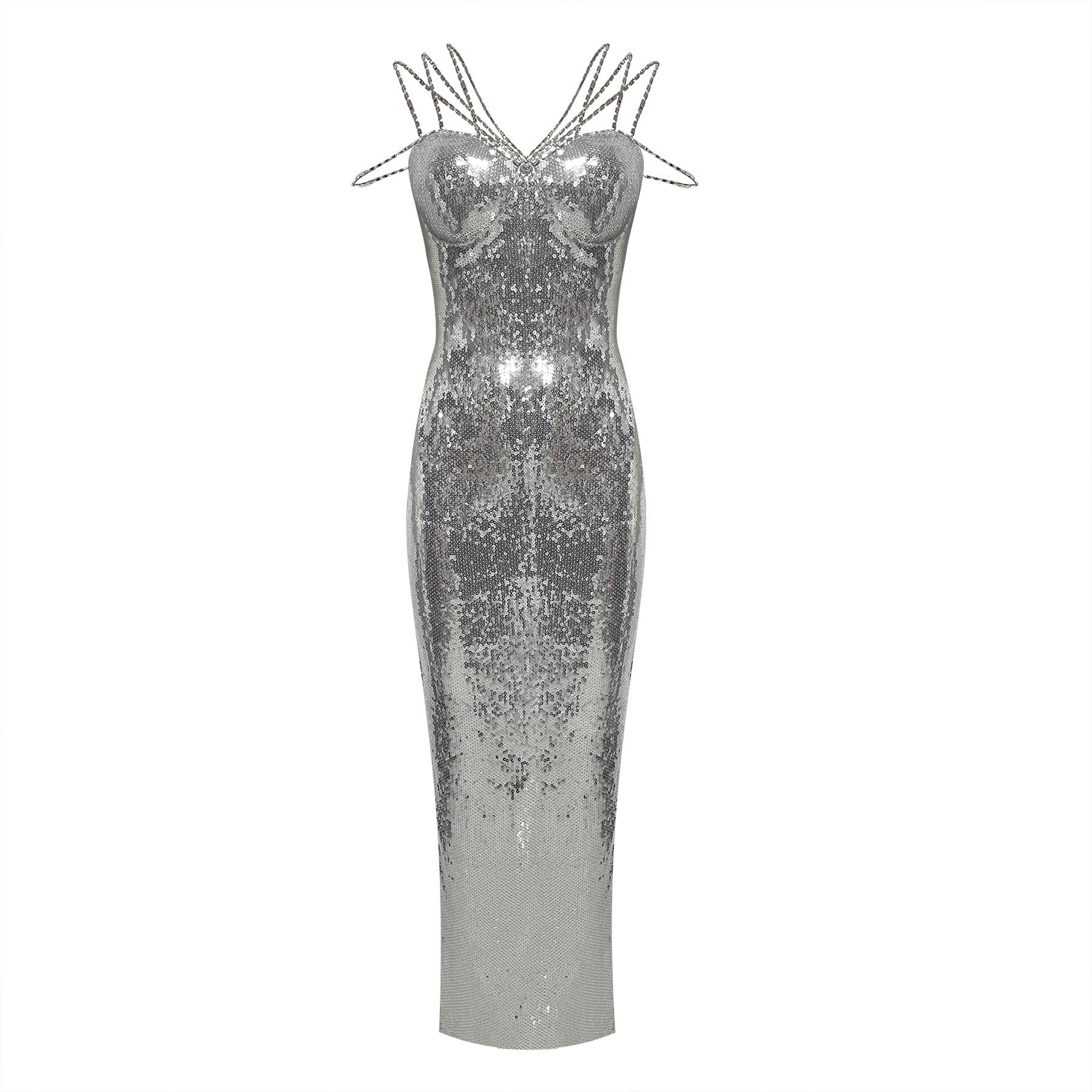 Rhinestone-chain Decorated Off-shoulder Bustier Figure-hugging Sheath Dress