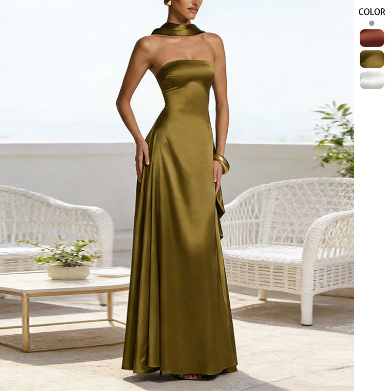 Chest Wrapping Backless Tube-Top Waist-Cinching Evening Gown