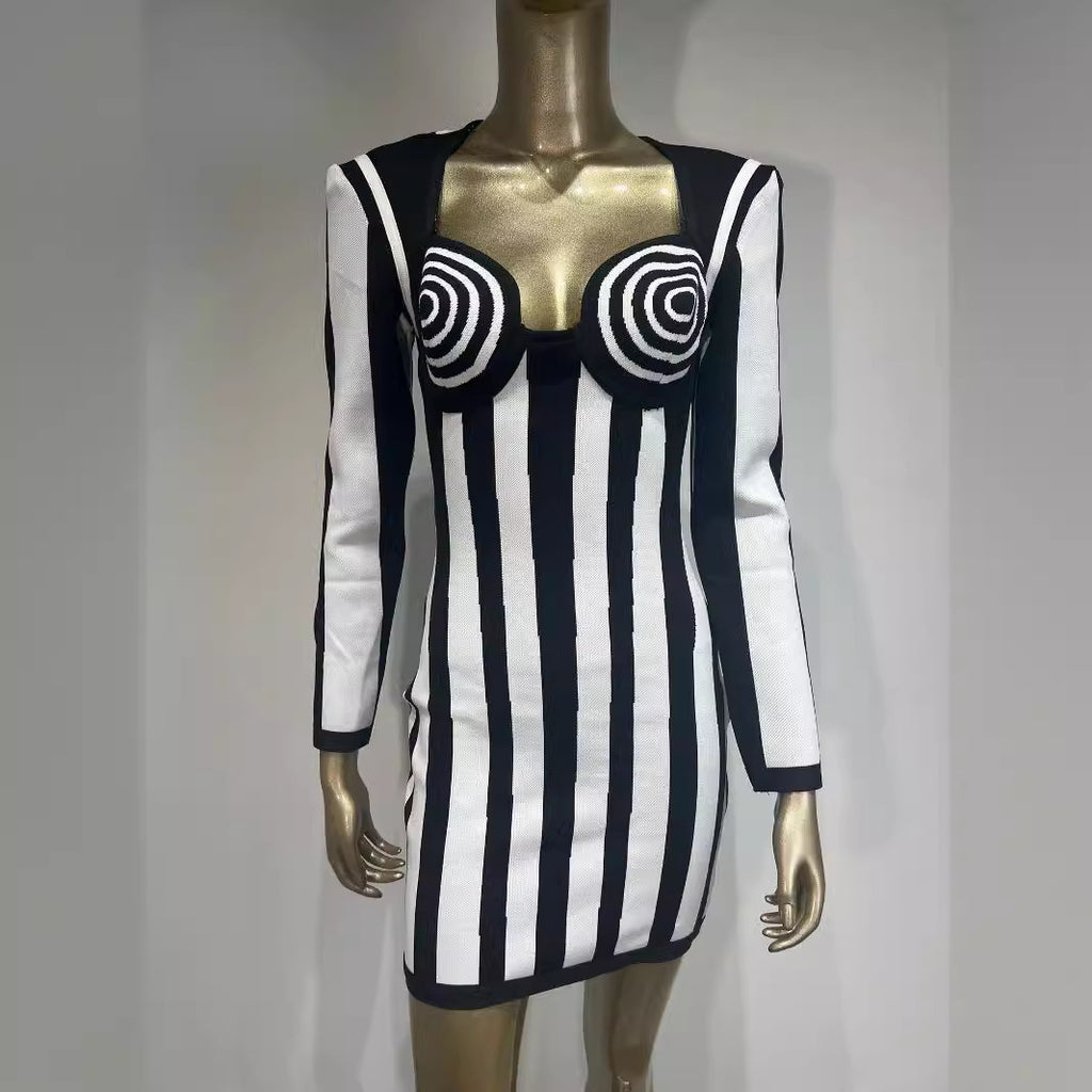Womens Long-sleeve Bandage Bodycon Dress