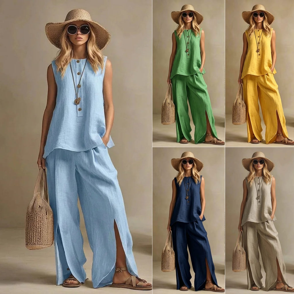 Womens Sleeveless Shirt And Pants Set Loose-Fitting Two-Piece Suit