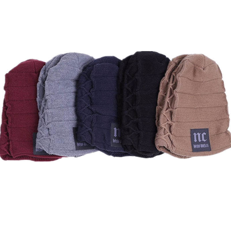 New Cloth Label Men's Hat Autumn And Winter Knitted Hat Fleece Lined Wool Hat Fashionable Pullover Nc Hat Warm Hat For Men