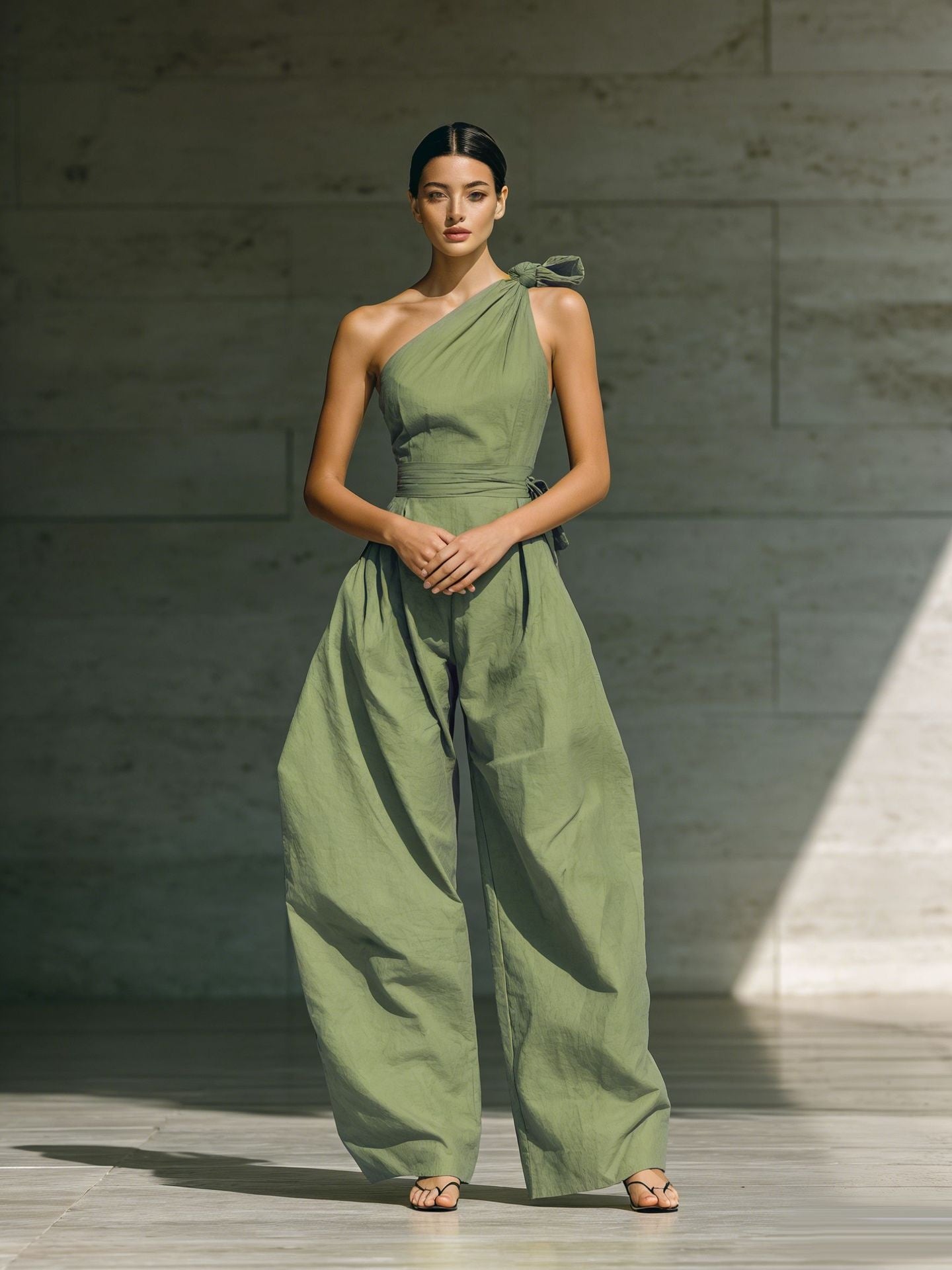 Relaxed One-Shoulder Belted Jumpsuit