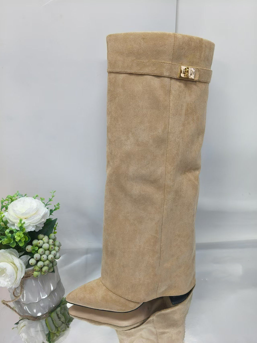 Ins Pant-tube Pointed Toe Chunky Boot