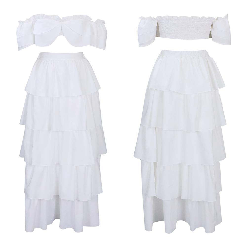 Women's Tube Top Ruffle Skirt Two Piece Set