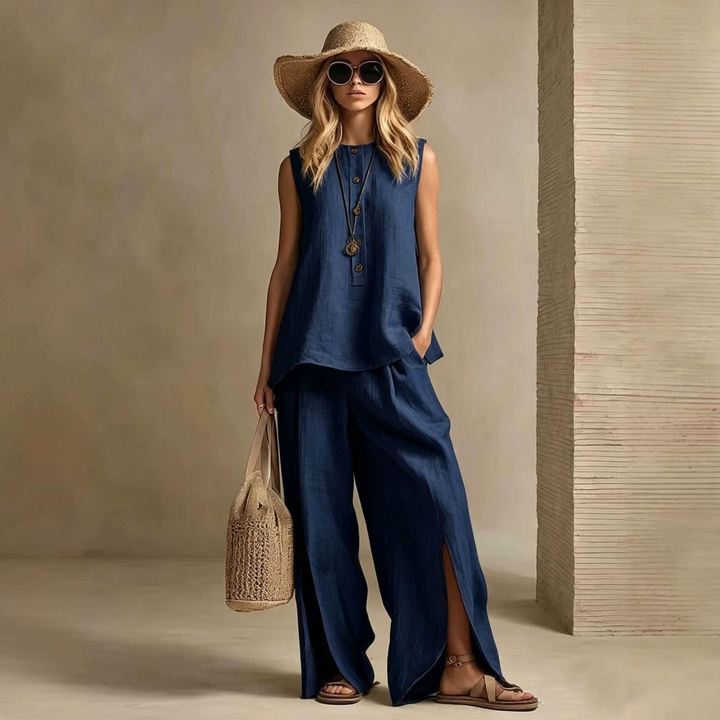 Womens Sleeveless Shirt And Pants Set Loose-Fitting Two-Piece Suit