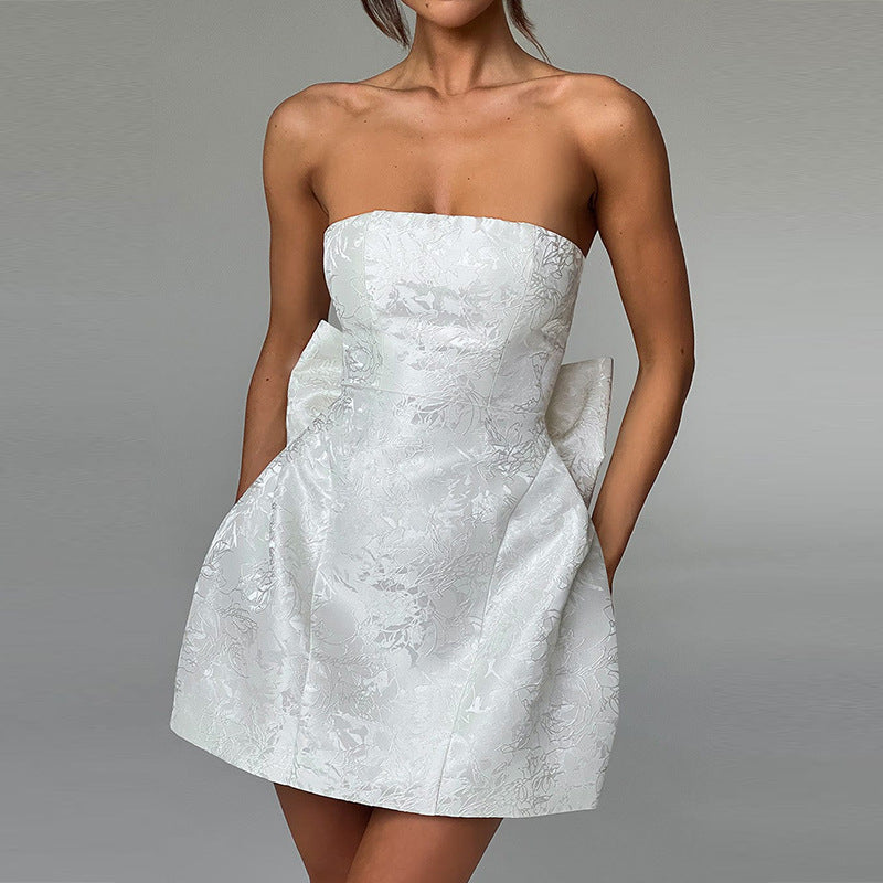 Women's Tube Top Dress With Big Bow Fashion Sleeveless Pary Dresses