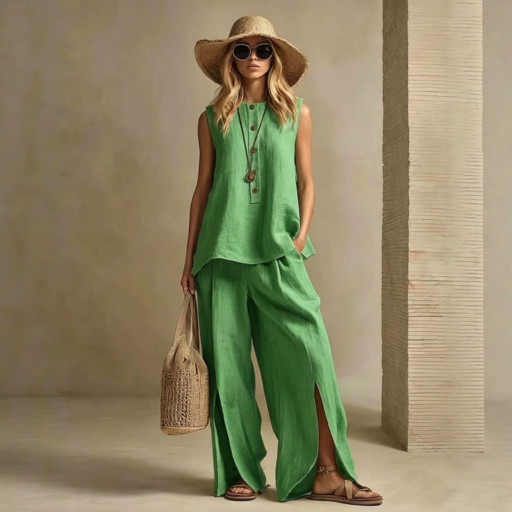 Womens Sleeveless Shirt And Pants Set Loose-Fitting Two-Piece Suit