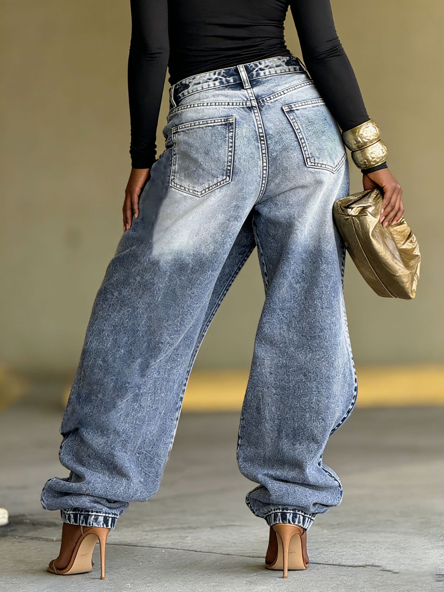 Designer-style Deconstructed Patchwork Layered Denim Jeans For Women