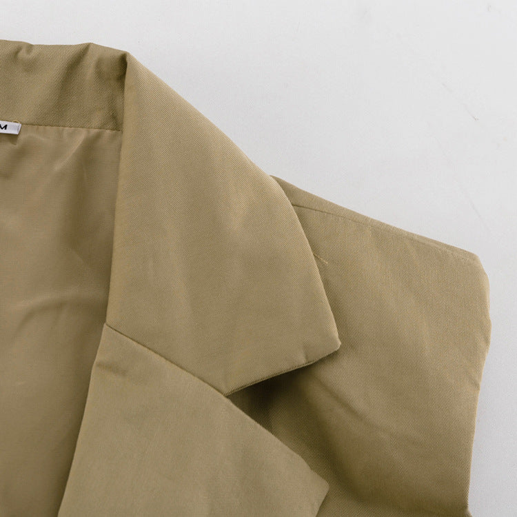Khaki Oversized Sleeveless Blazer & Shorts Co-ord Set
