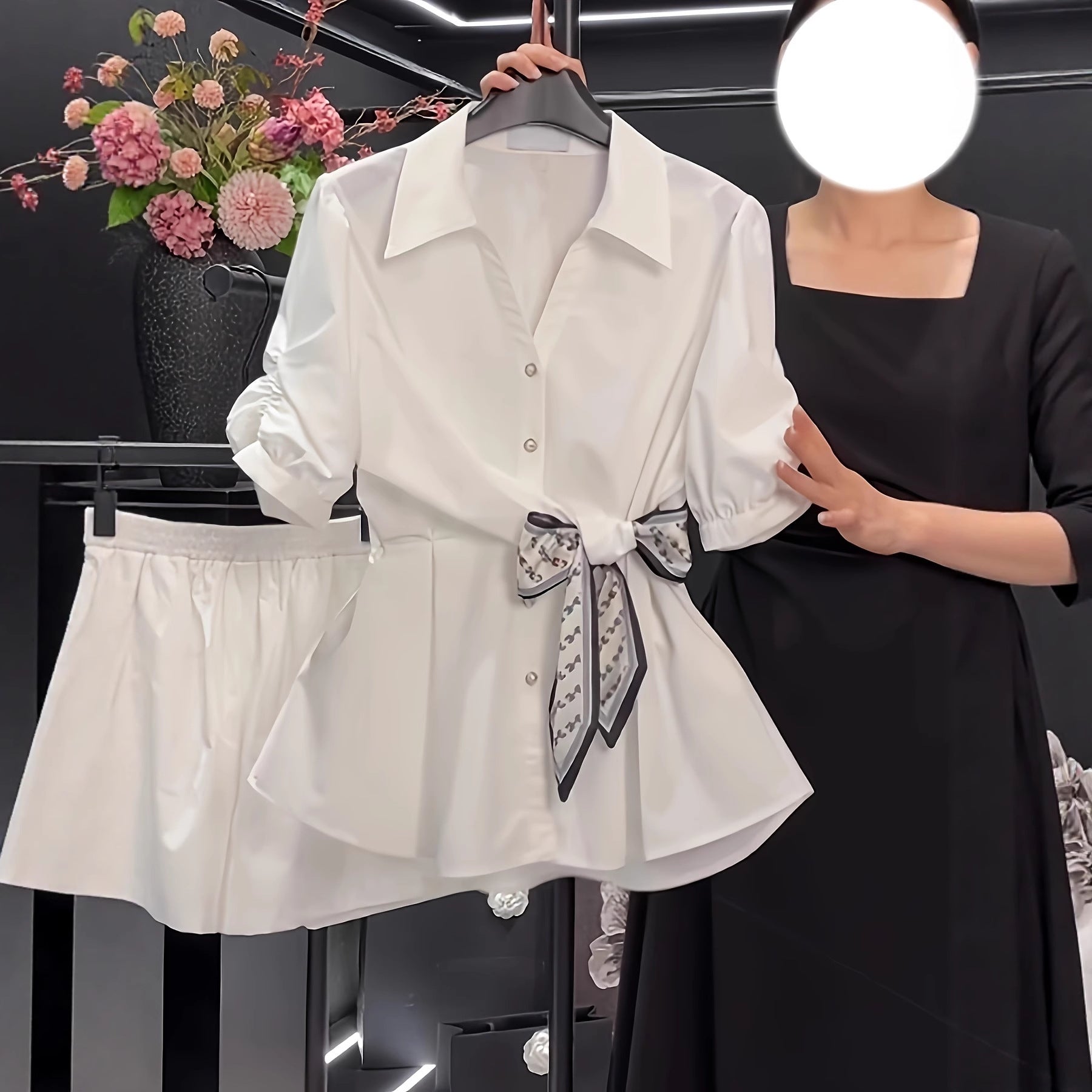 Short-sleeve Top Petite Shirt Fitted-waist Blouse