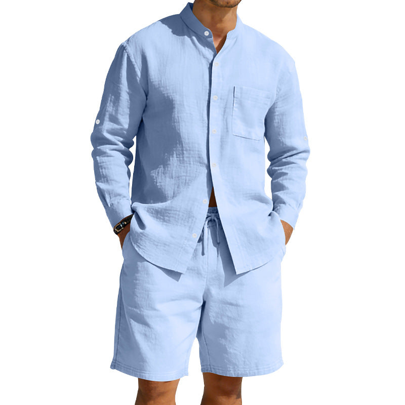 Mens Casual Linen Shirt And Shorts Set