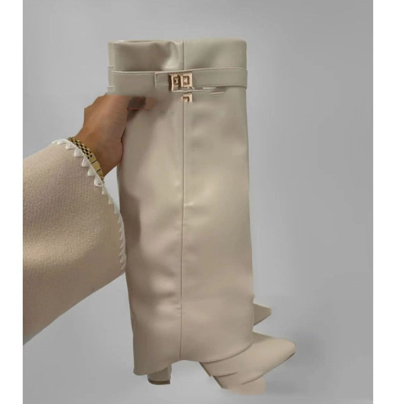 Ins Pant-tube Pointed Toe Chunky Boot