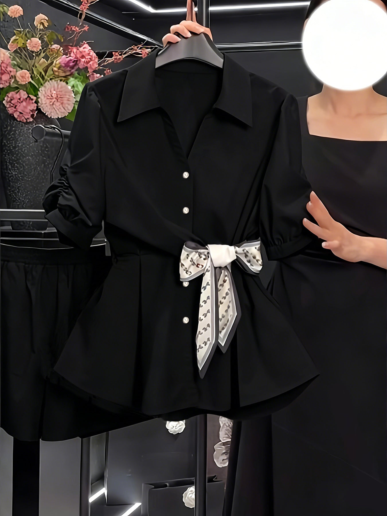 Short-sleeve Top Petite Shirt Fitted-waist Blouse