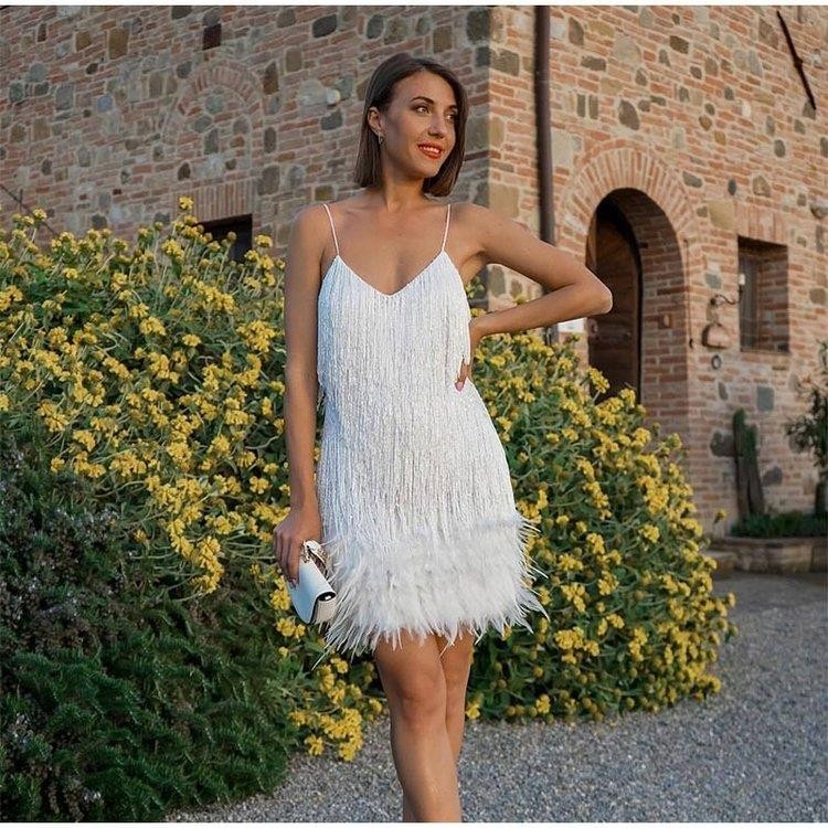 Sexy Tassel Sequins V Neck Spaghetti Dress