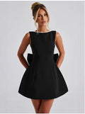 Big-Bowed Pearls Backless Dress