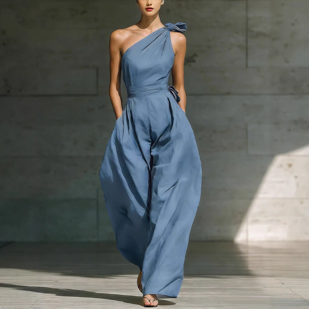 Relaxed One-Shoulder Belted Jumpsuit