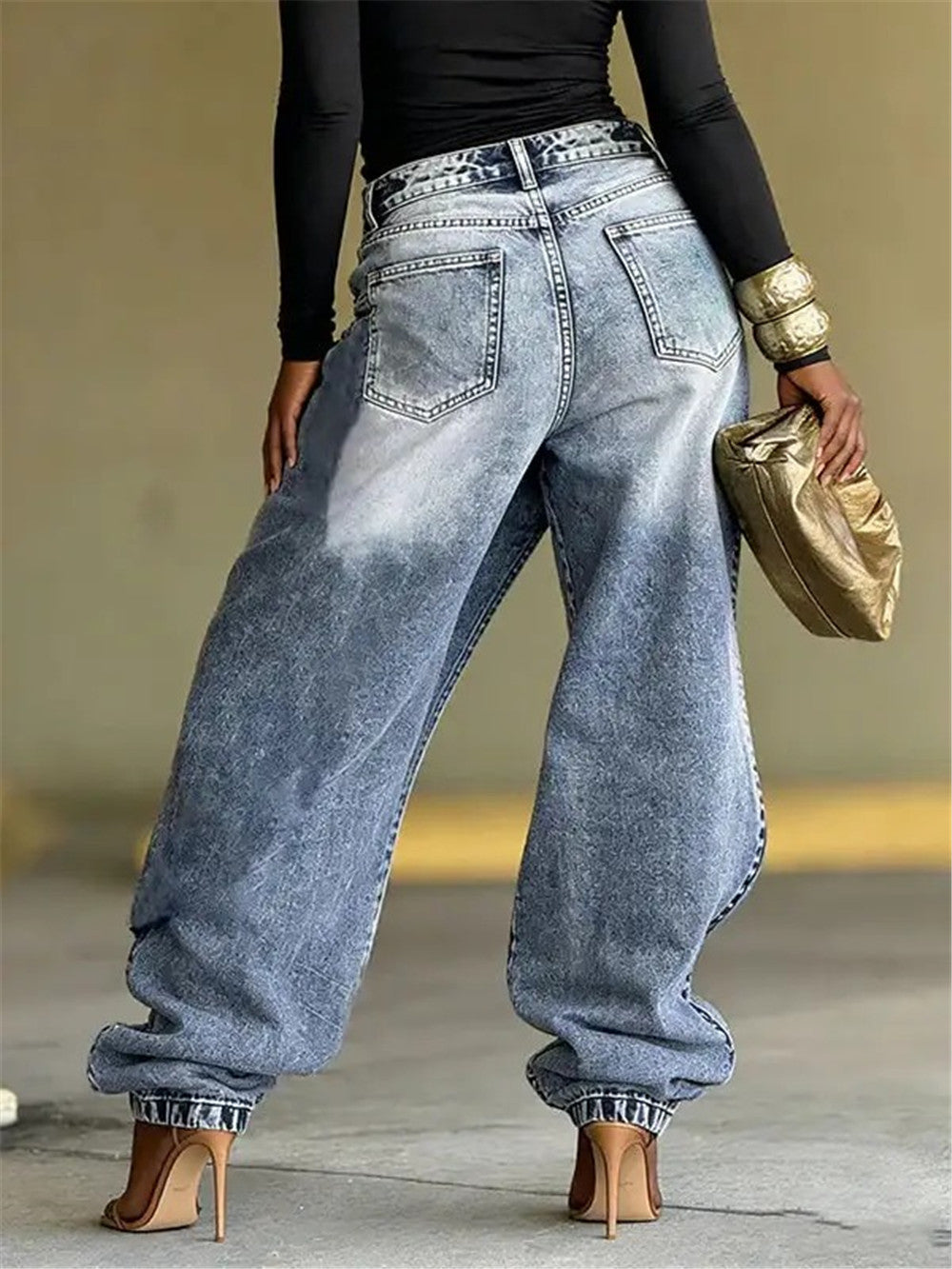 Designer-style Deconstructed Patchwork Layered Denim Jeans For Women